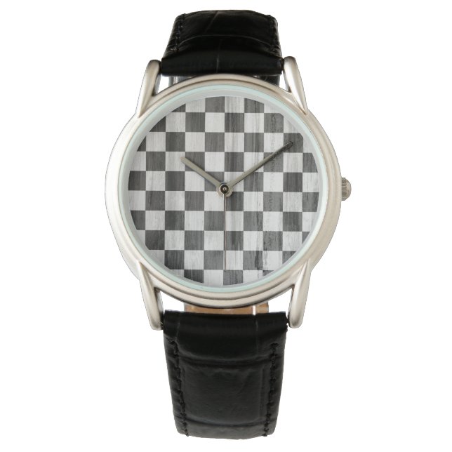 Wooden Chequered Pattern Watch (Front)
