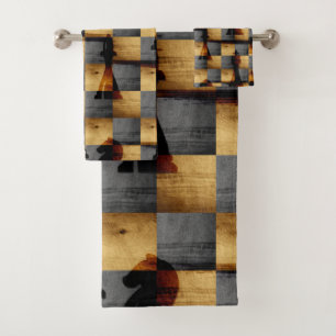 Wooden Chessboard and Chess Pieces pattern Bath Towel Set