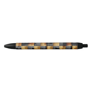 Wooden Chessboard and Chess Pieces pattern Black Ink Pen