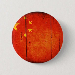 Wooden Chinese Flag 6 Cm Round Badge