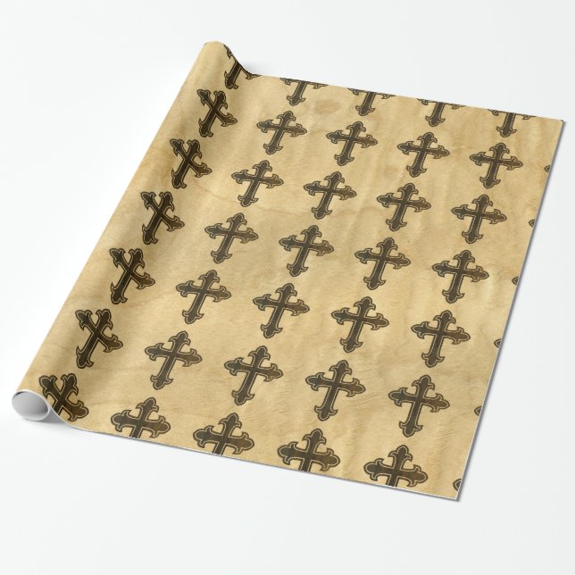 Wooden Christian Cross Fleury Rosewood on Maple Wrapping Paper (Unrolled)