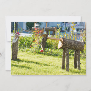 Wooden Christmas deer Holiday Card