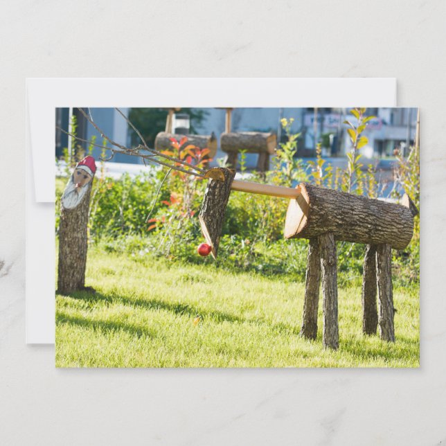 Wooden Christmas deer Holiday Card (Front)