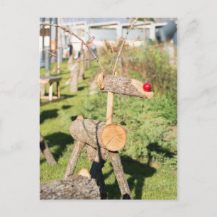 Wooden Christmas deer Holiday Postcard