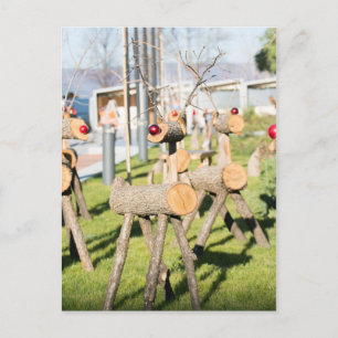 Wooden Christmas deers Holiday Postcard