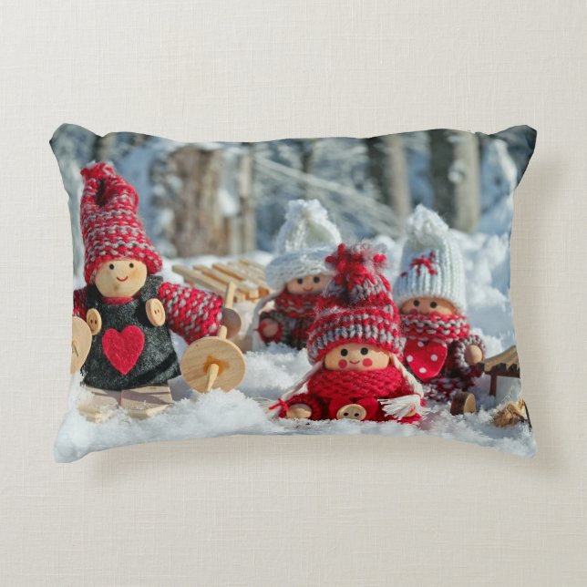 Wooden Christmas Figurines Decorative Cushion (Front)