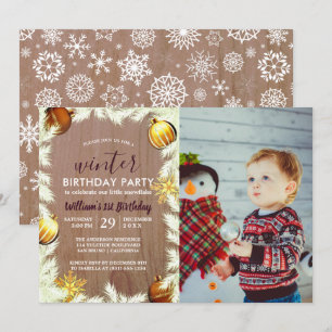 Wooden Christmas Photo Birthday Party Invitation