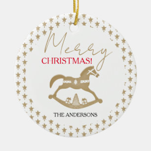 Wooden Christmas Rocking Horse Ceramic Tree Decoration
