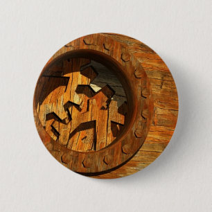 wooden clockwork 6 cm round badge