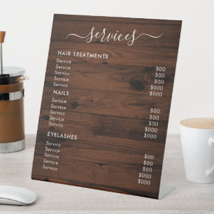 Wooden Colour Salon Services Price List Pedestal Sign