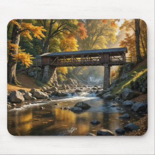 Wooden Covered Bridge In Autumn Mouse Mat