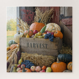 Wooden Crate Overflowing with Harvest Food Jigsaw Puzzle
