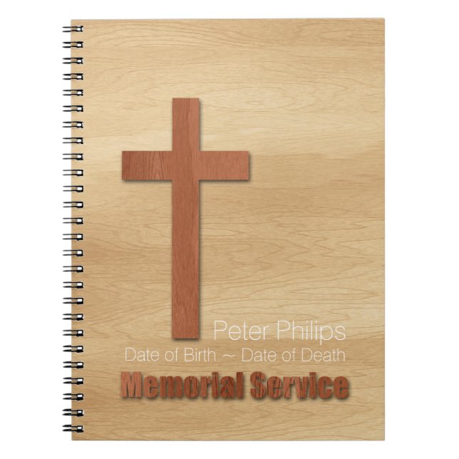 Wooden Cross Christian Memorial Service Guest Book (Front)