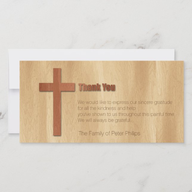 Wooden Cross Christian Sympathy Thank You H card (Front)