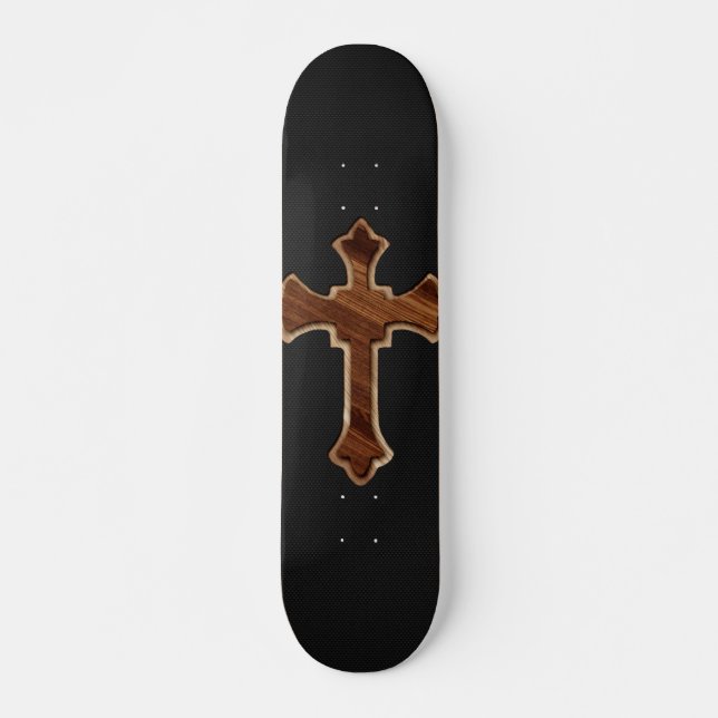 Wooden Cross on Dark Fabric Image Print Skateboard (Front)