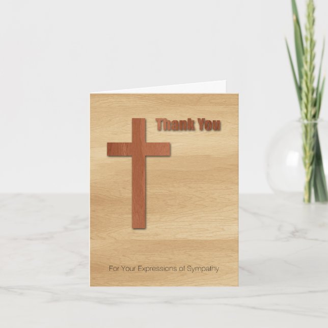 Wooden Cross Sympathy Thank You V Note C Card (Front)