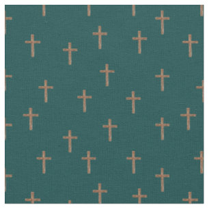 Wooden Crosses on Deep Jungle Green Fabric