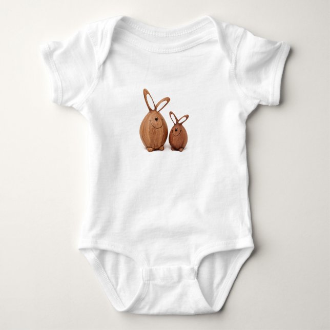 Wooden cute Easter rabbit Baby Bodysuit (Front)