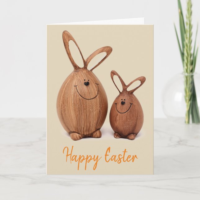Wooden cute Easter rabbit Holiday Card (Front)
