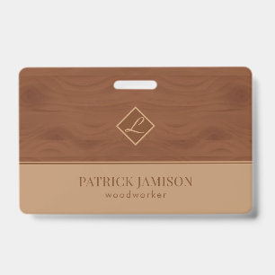 Wooden Design in Brown And Beige ID Badge