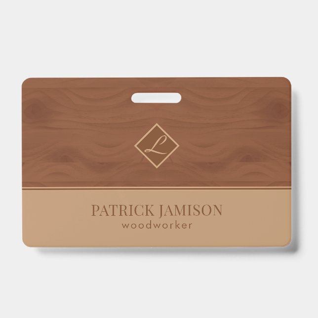 Wooden Design in Brown And Beige ID Badge (Front)