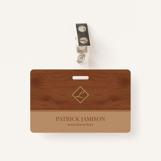 Wooden Design in Brown And Beige ID Badge (Front with Clip)