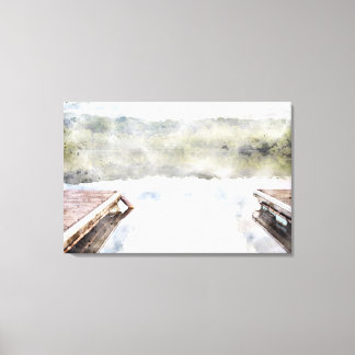 Wooden Docks on the Bay Faux Watercolor Canvas Print