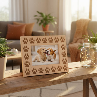 Wooden Dog Paw Print Photo Frame 6" x 4" Landscape