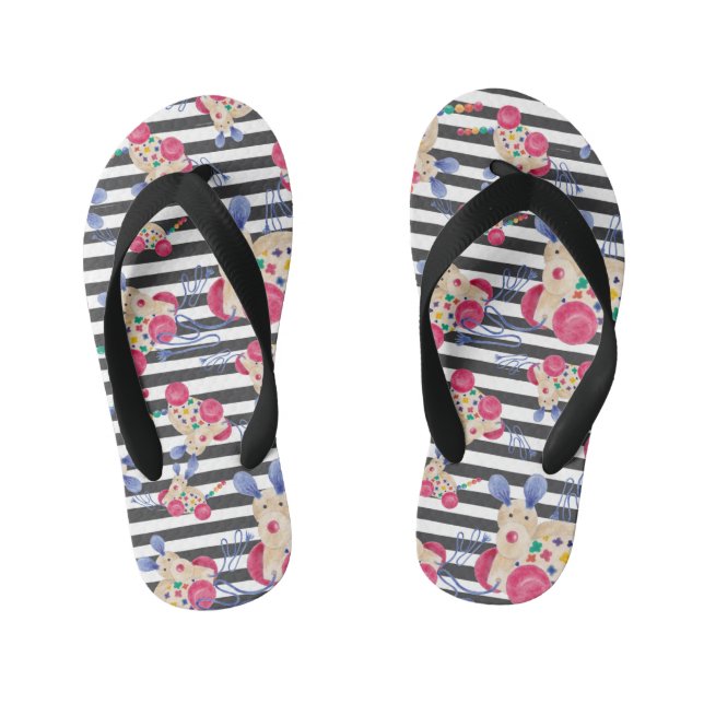 Wooden dog pull toy pattern kid's flip flops (Footbed)