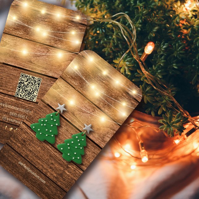 Wooden Earring Card with Lights (Wooden Earring Card with Lights #zazzlemade #woodtexture#festivedisplay#holidaypackaging#warmlight)