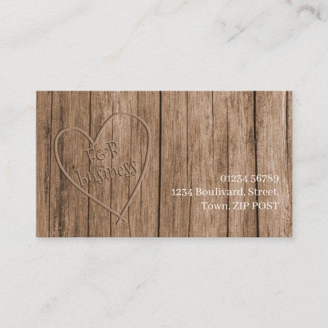 wooden effect carved name business card (Front)