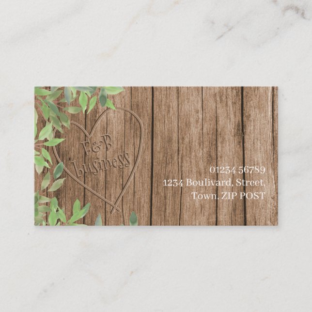 wooden effect carved name business card (Front)