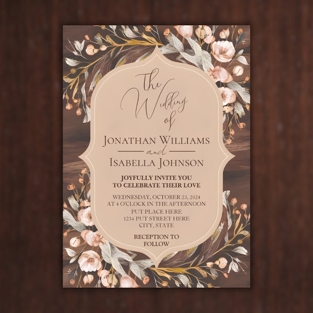 Wooden Elegant Calligraphy Rustic Wedding Invitation (Creator Uploaded)