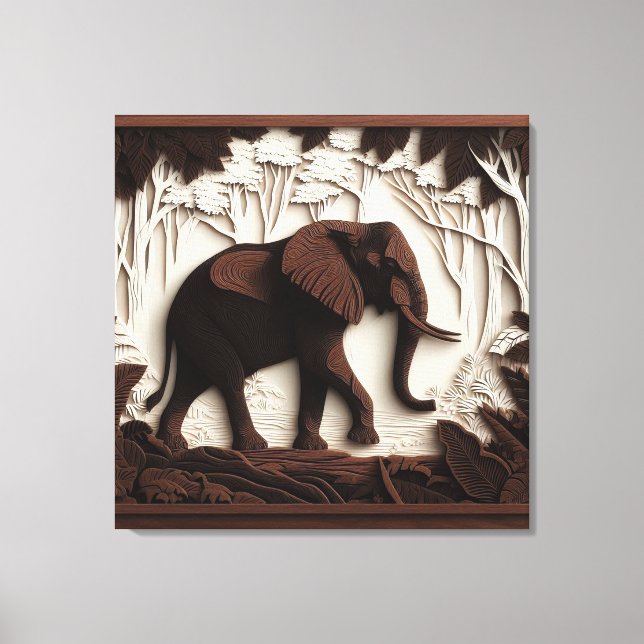 Wooden elephant art canvas print (Front)