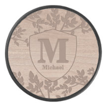 Wooden engraved leaves vintage name monogram