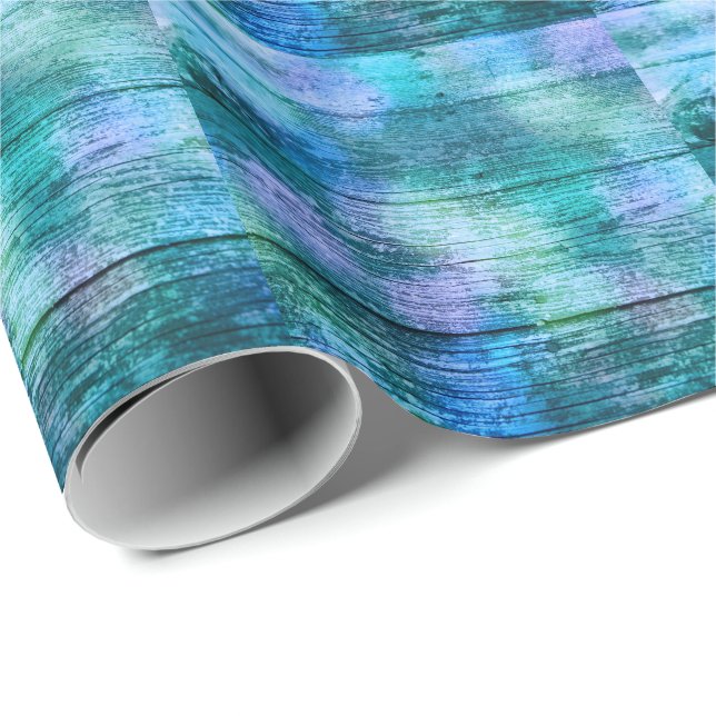 Wooden Fence Graffiti Purple Blue Green Turquoise Wrapping Paper (Roll Corner)