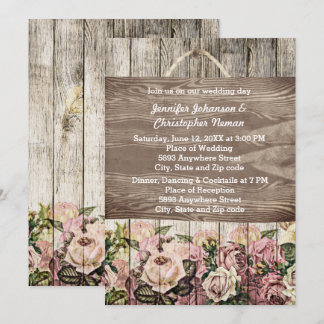 Wooden Fence with Painted Roses Wedding Invitation