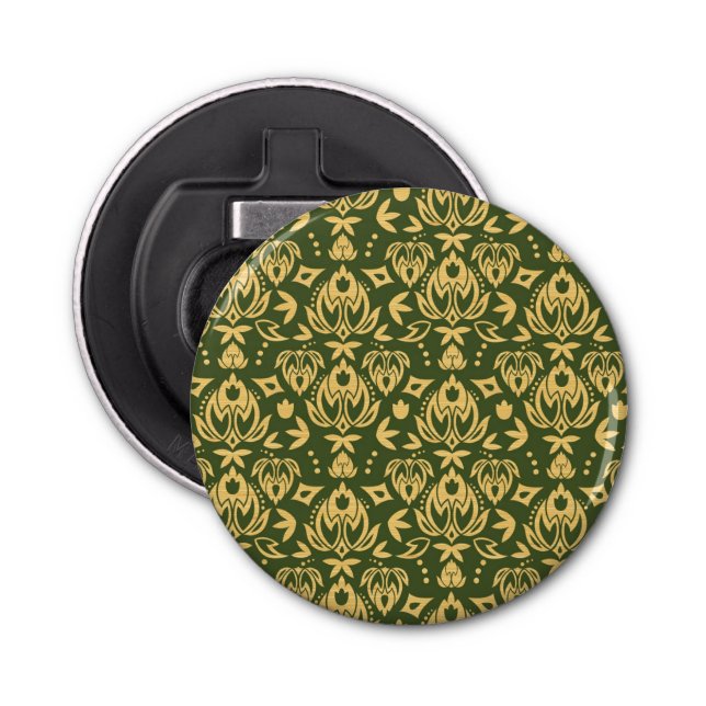 Wooden floral damask pattern background bottle opener (Front)
