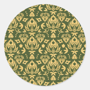 Wooden floral damask pattern background classic round sticker