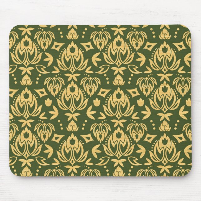 Wooden floral damask pattern background mouse mat (Front)