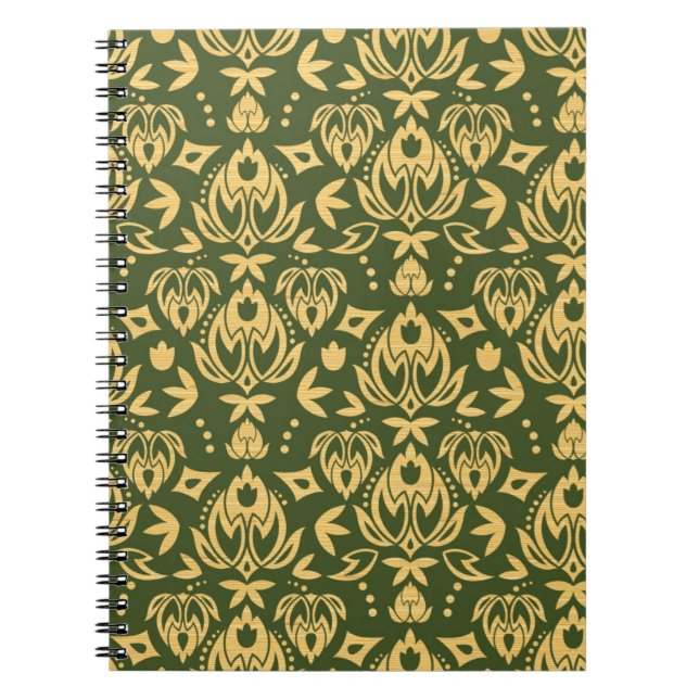 Wooden floral damask pattern background notebook (Front)
