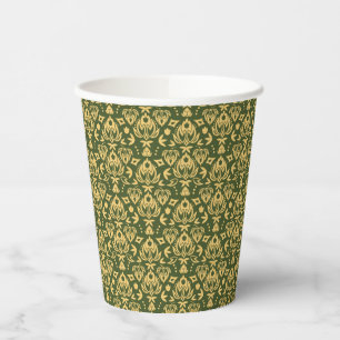 Wooden floral damask pattern background paper cups