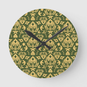 Wooden floral damask pattern background round clock