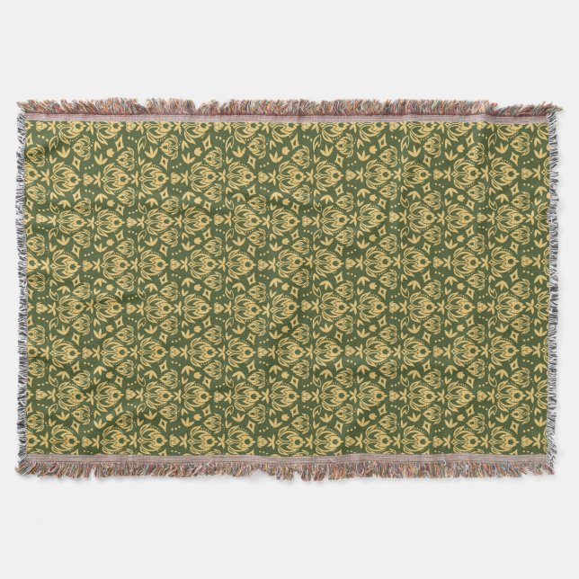 Wooden floral damask pattern background throw blanket (Front)