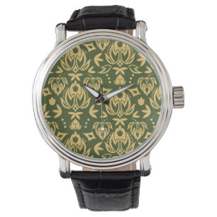 Wooden floral damask pattern background watch