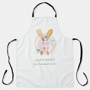 Wooden Fork Spoon Blush Pink Floral Chef Baker Apron