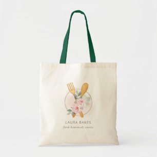 Wooden Fork Spoon Blush Pink Floral Chef Logo Tote Bag