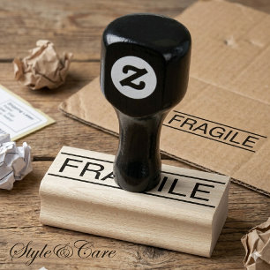 Wooden Fragile Handling Rubber Stamp Design