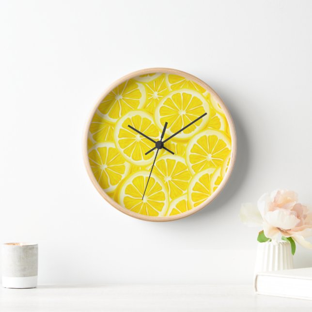 Wooden Frame Clock-Lemons Print Clock (Home)