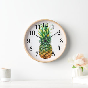 Wooden Frame Clock-Pineapple Print Clock